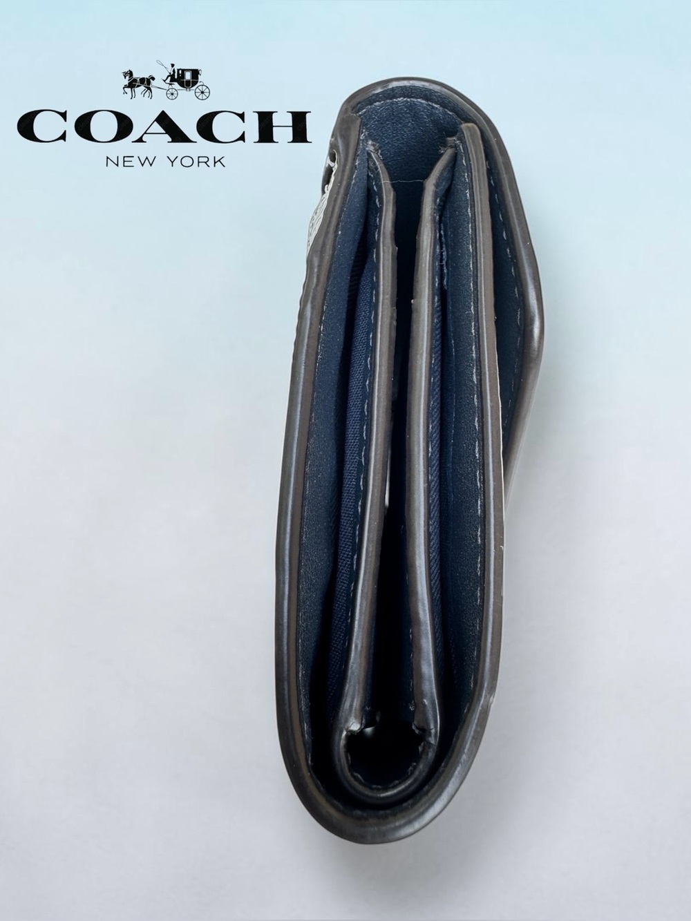 COACH Wyn Small Wallet in Dove Grey and Sky Blue Multi Colorblock. - Picture 7 of 14